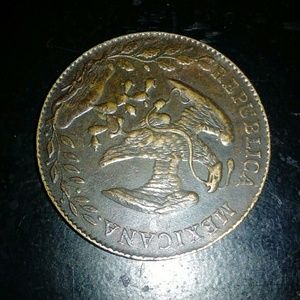 Mexicana Republica gold bronze coin 1886